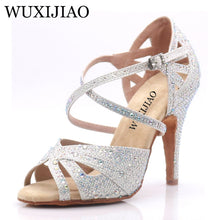 Load image into Gallery viewer, WUXIJIAO hot Black and white flash cloth Women's Latin dance shoes Ballroom dance shoes Party Square dance shoes soft heel 7.5cm