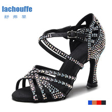 Load image into Gallery viewer, Ladies Latin Ballroom Dance Shoes Red Black Blue Brown