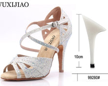 Load image into Gallery viewer, WUXIJIAO hot Black and white flash cloth Women's Latin dance shoes Ballroom dance shoes Party Square dance shoes soft heel 7.5cm