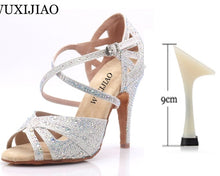 Load image into Gallery viewer, WUXIJIAO hot Black and white flash cloth Women's Latin dance shoes Ballroom dance shoes Party Square dance shoes soft heel 7.5cm