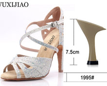 Load image into Gallery viewer, WUXIJIAO hot Black and white flash cloth Women's Latin dance shoes Ballroom dance shoes Party Square dance shoes soft heel 7.5cm