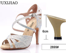 Load image into Gallery viewer, WUXIJIAO hot Black and white flash cloth Women's Latin dance shoes Ballroom dance shoes Party Square dance shoes soft heel 7.5cm