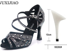 Load image into Gallery viewer, WUXIJIAO hot Black and white flash cloth Women's Latin dance shoes Ballroom dance shoes Party Square dance shoes soft heel 7.5cm
