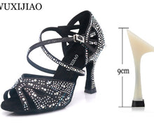 Load image into Gallery viewer, WUXIJIAO hot Black and white flash cloth Women's Latin dance shoes Ballroom dance shoes Party Square dance shoes soft heel 7.5cm