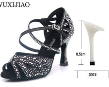 Load image into Gallery viewer, WUXIJIAO hot Black and white flash cloth Women's Latin dance shoes Ballroom dance shoes Party Square dance shoes soft heel 7.5cm