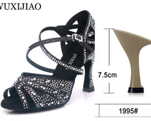 Load image into Gallery viewer, WUXIJIAO hot Black and white flash cloth Women's Latin dance shoes Ballroom dance shoes Party Square dance shoes soft heel 7.5cm
