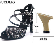 Load image into Gallery viewer, WUXIJIAO hot Black and white flash cloth Women's Latin dance shoes Ballroom dance shoes Party Square dance shoes soft heel 7.5cm
