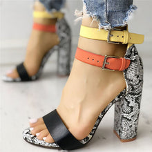 Load image into Gallery viewer, Sandalias Mujer 2019 Women's Ladies Fashion Mixed Colors Snake High Heels Buckle Sandals Casual Shoes Dropship M#24